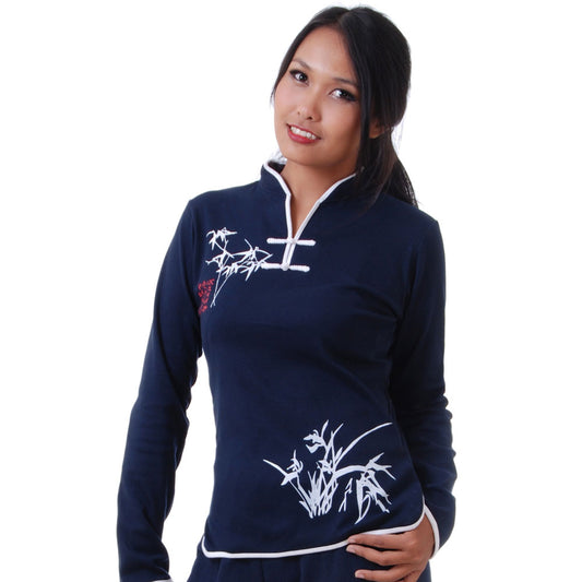 Loungewear Langarm Damen Yoga Bambus Shirt Blau