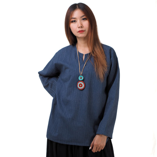 Thai Fisherman Damen Hemd Blau mit Nadelstreifen