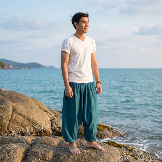 Men's Drop Crotch Harem Pants Turquoise Tranquility