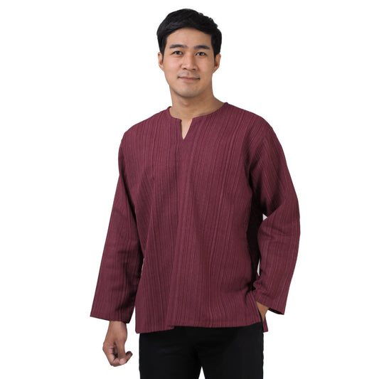 Herren Thai Fisherman Hemd Weinrot mit Nadelstreifen