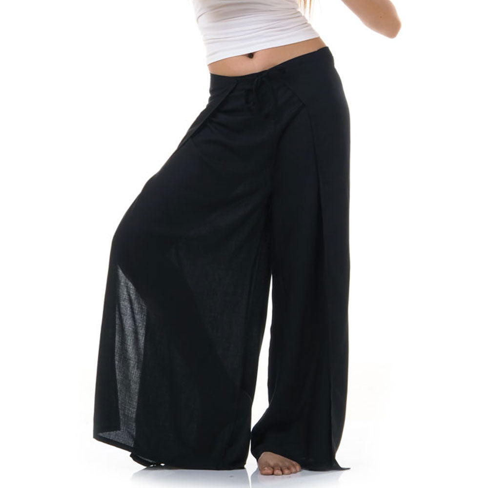 Close-up of black Thai wrap pants skirt