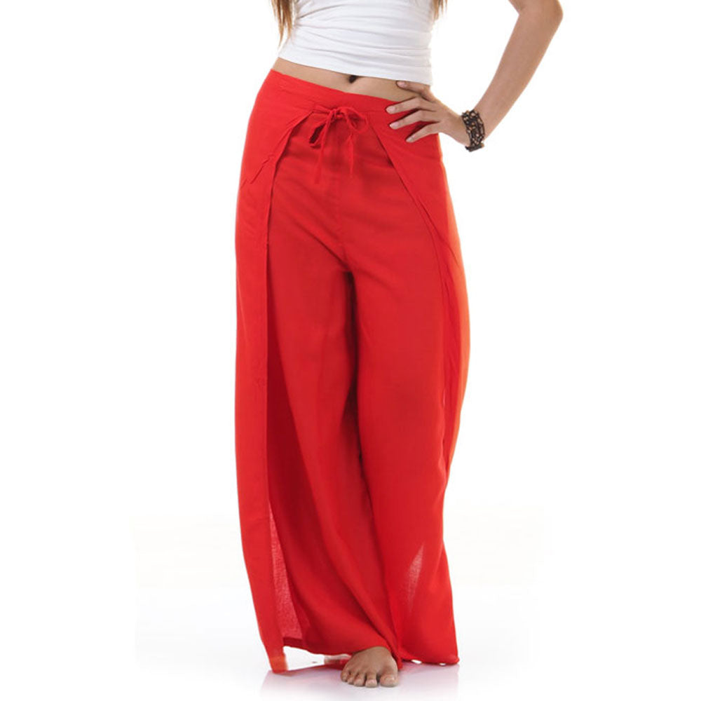 Close-up of red Thai wrap pants skirt