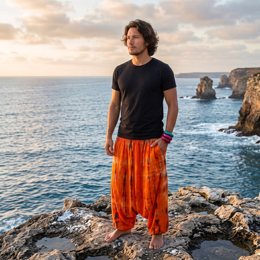 Herren Batik Drop Crotch Haremshose Sunset Bliss