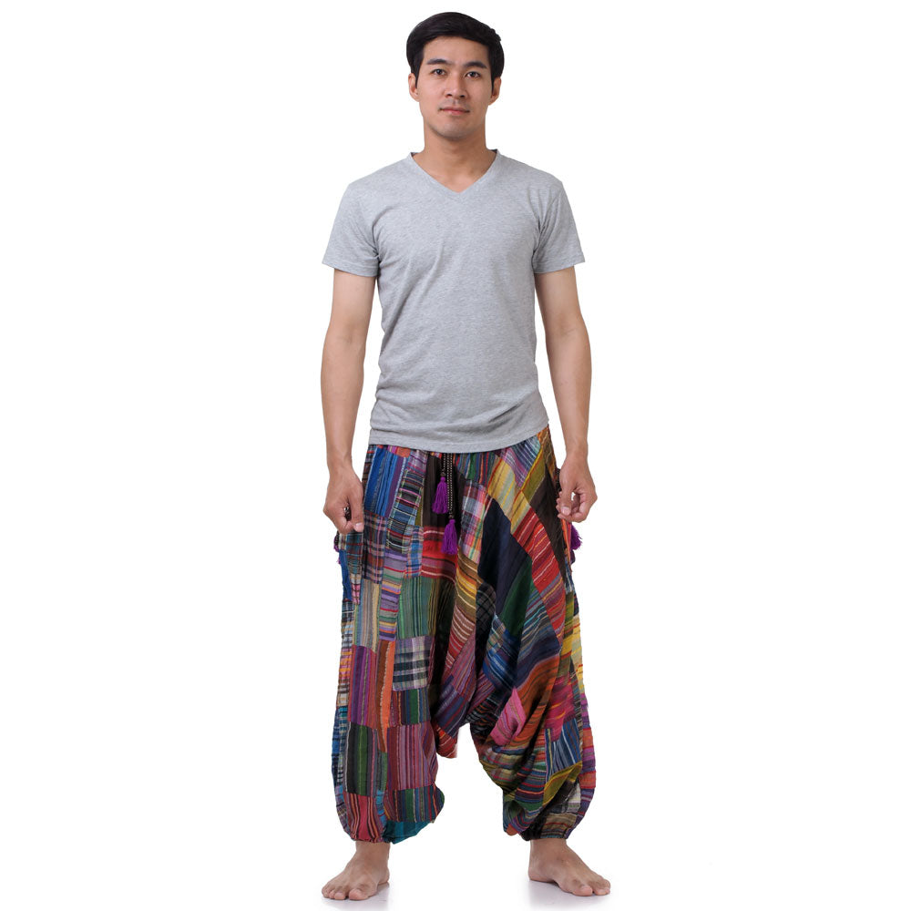 Herren Drop Crotch Patchwork Haremshose Fire of Colors