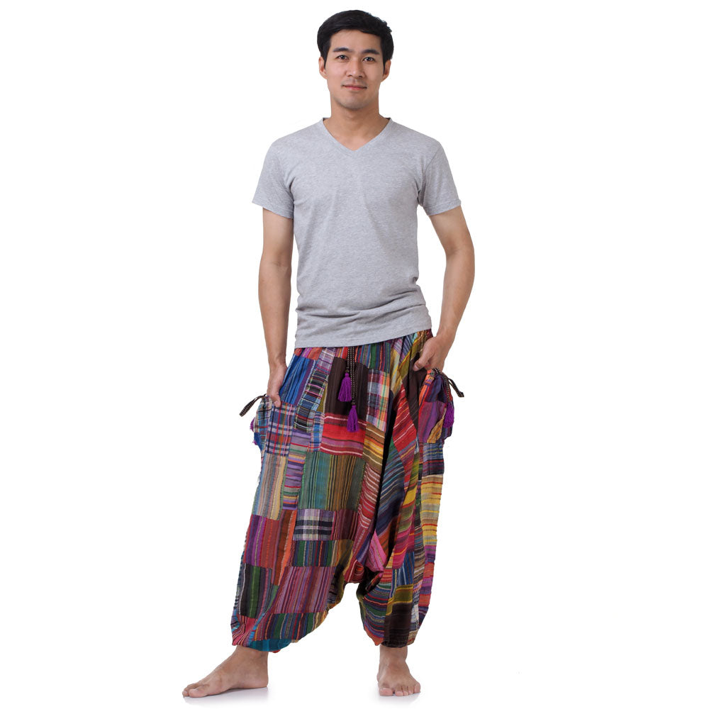 Herren Drop Crotch Patchwork Haremshose Fire of Colors