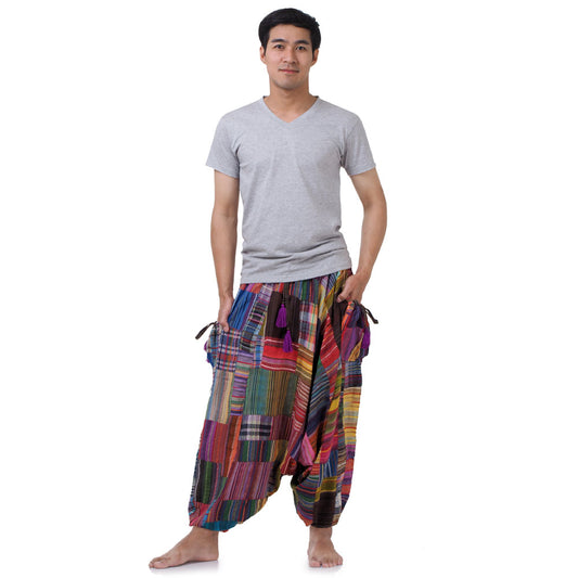 Men’s Drop Crotch Patchwork Harem Pants Fire of Colors