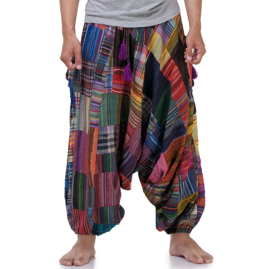 Men’s Drop Crotch Patchwork Harem Pants Fire of Colors