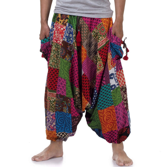 Men’s Drop Crotch Patchwork Harem Pants Splendor of Colors