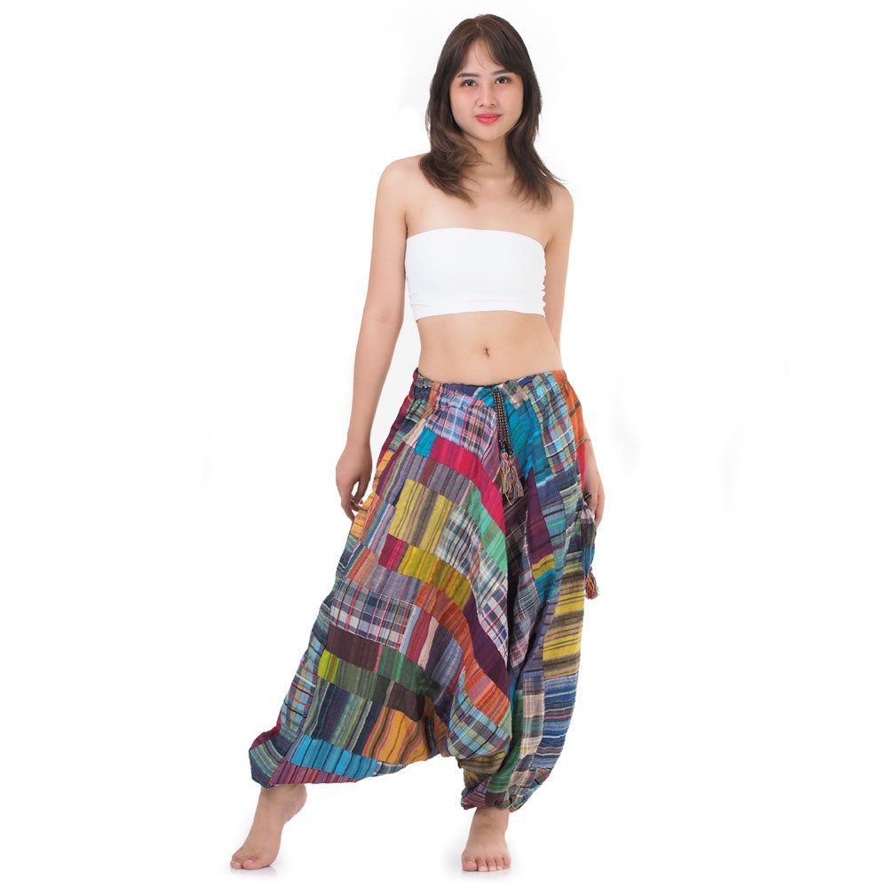 World of Colors Women’s Drop Crotch Patchwork Harem Pants