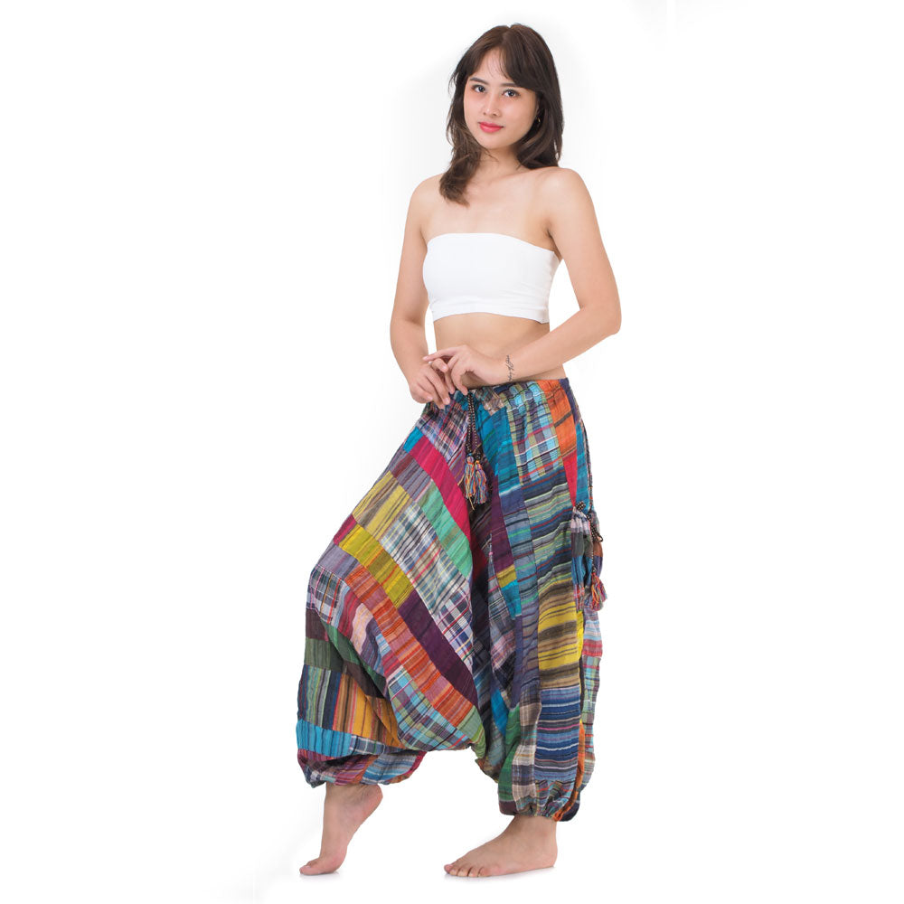 World of Colors Women’s Drop Crotch Patchwork Harem Pants