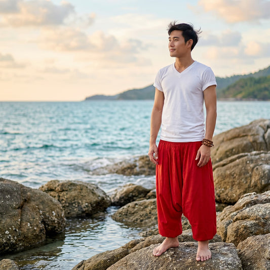 Sunset Red Men's Drop Crotch Harem Pants