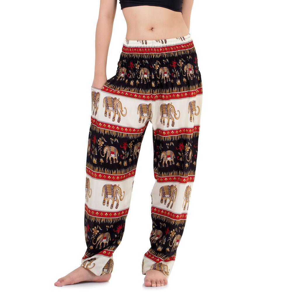 Women Royal Thai Elephant Harem Pants Black My Thai Pants 8486