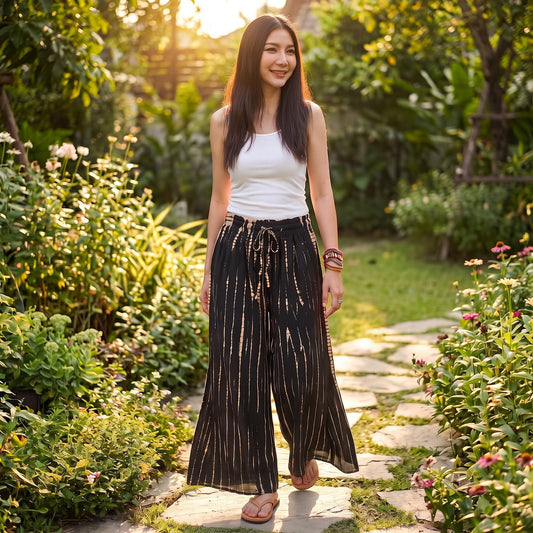 Midnight Black Tie Dye Hippie Palazzo Pants