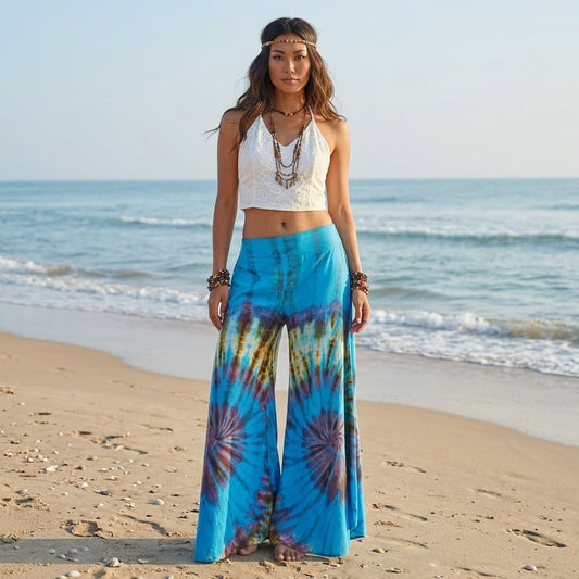 Ocean Blue Hippie Tie Dye Palazzo Pants