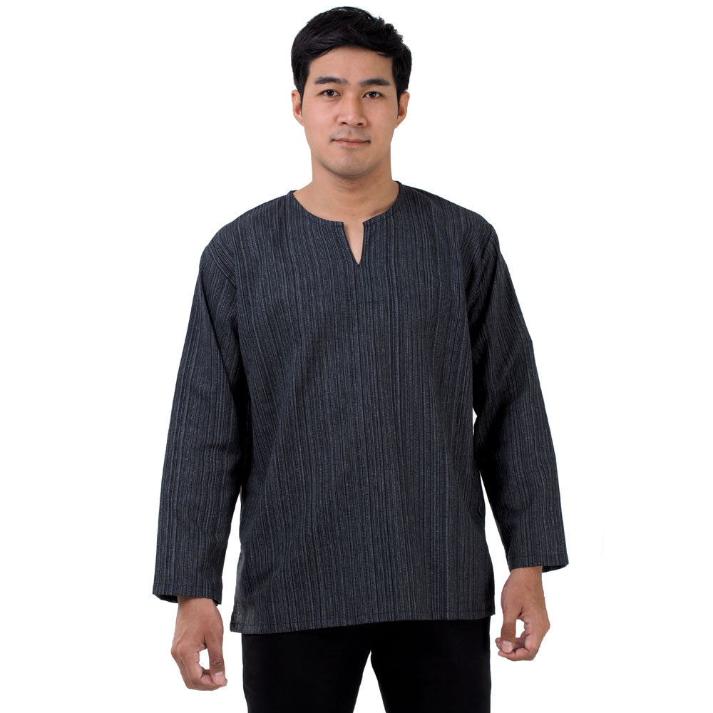 Herren Thai Fisherman Hemd Schwarz mit Nadelstreifen
