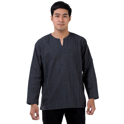 Herren Thai Fisherman Hemd Schwarz mit Nadelstreifen