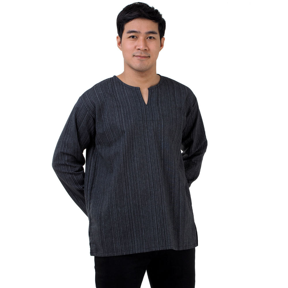Herren Thai Fisherman Hemd Schwarz mit Nadelstreifen