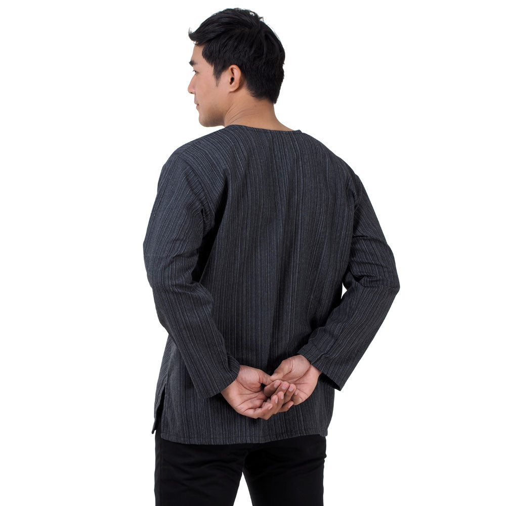 Herren Thai Fisherman Hemd Schwarz mit Nadelstreifen