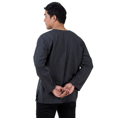 Herren Thai Fisherman Hemd Schwarz mit Nadelstreifen