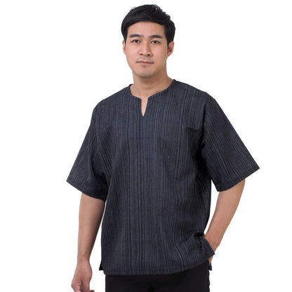 Thai Fisherman Herren Shirt mit Nadelstreifen in Schwarz