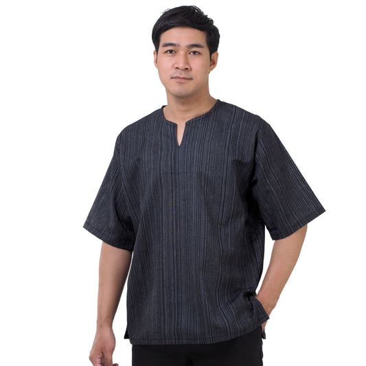 Thai Fisherman Herren Shirt mit Nadelstreifen in Schwarz