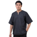 Men’s Short-Sleeve Pinstripe Thai Fisherman Shirt Black