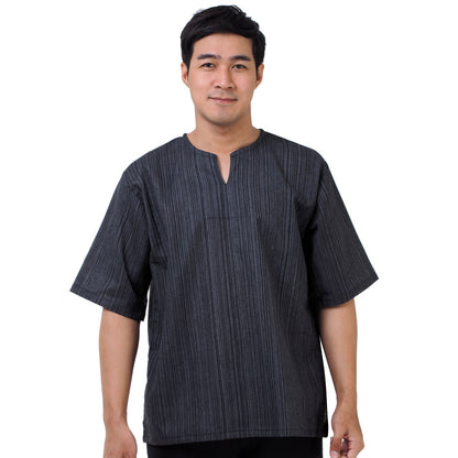 Thai Fisherman Herren Shirt mit Nadelstreifen in Schwarz
