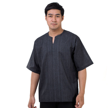 Thai Fisherman Herren Shirt mit Nadelstreifen in Schwarz