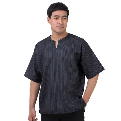 Thai Fisherman Herren Shirt mit Nadelstreifen in Schwarz