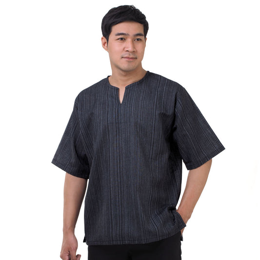 Thai Fisherman Herren Shirt mit Nadelstreifen in Schwarz
