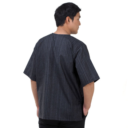 Thai Fisherman Herren Shirt mit Nadelstreifen in Schwarz