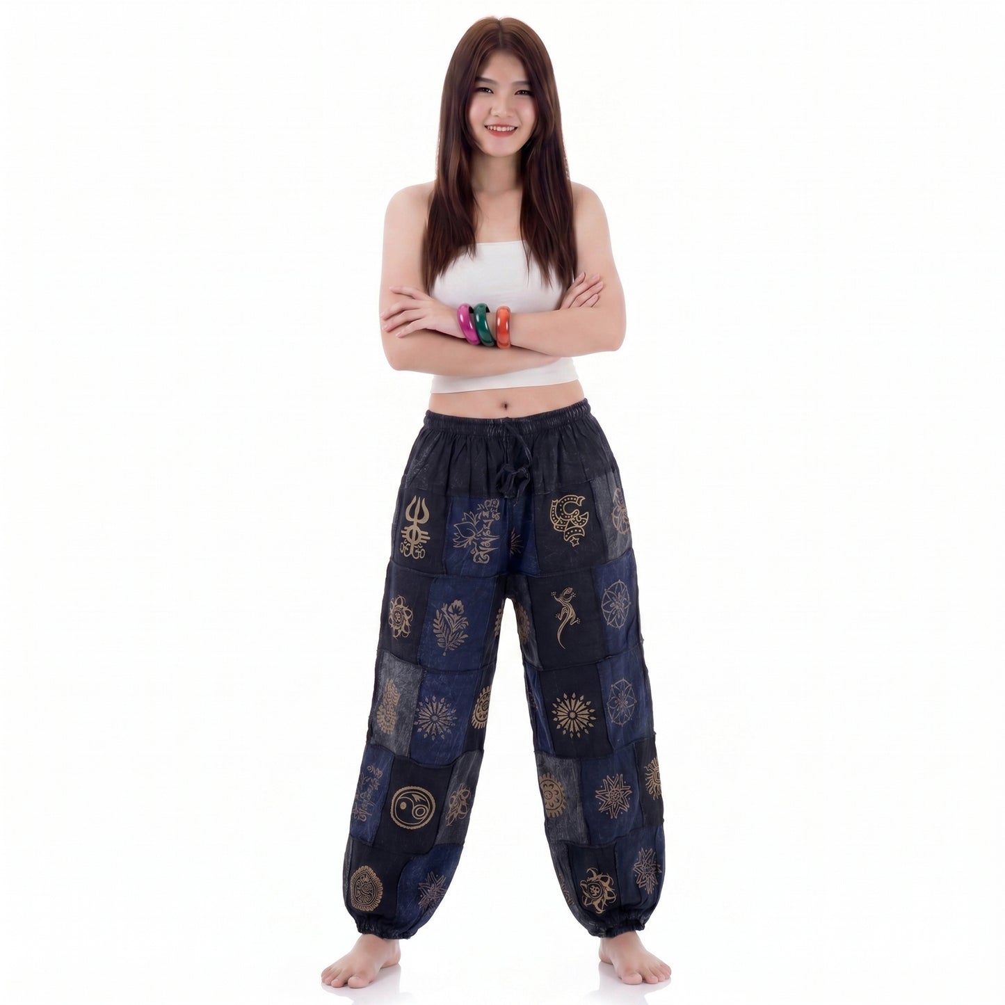 Black Stonewashed Tribal Harmony Harem Pants Women’s