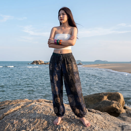 Black Stonewashed Tribal Harmony Harem Pants Women’s
