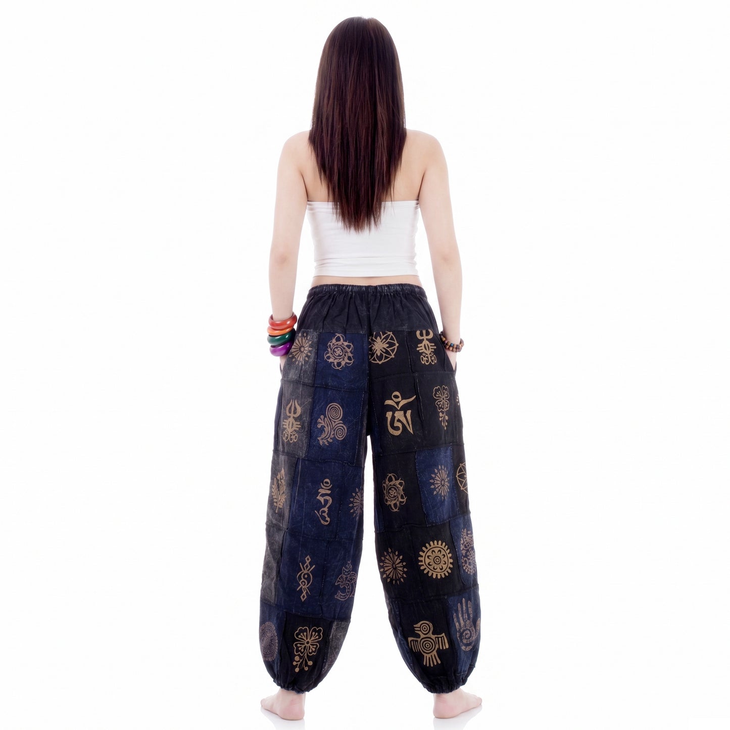 Black Stonewashed Tribal Harmony Harem Pants Women’s