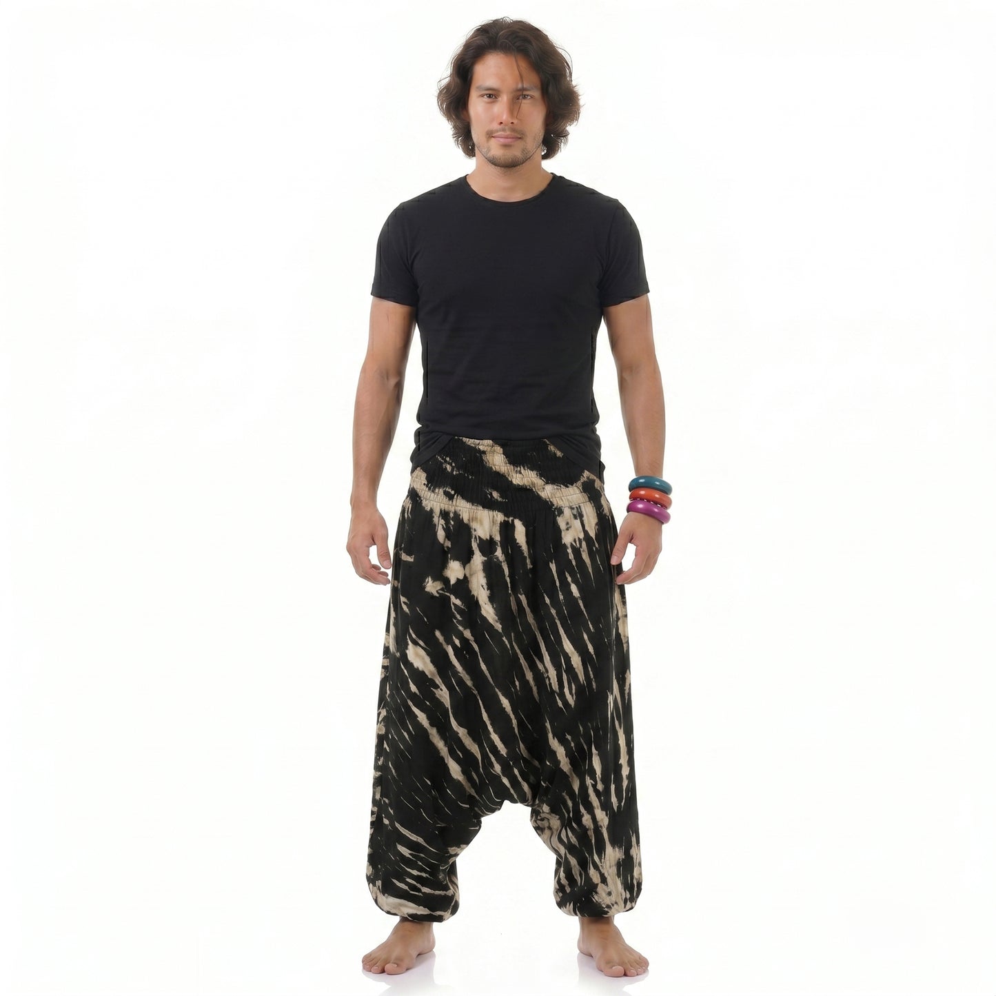 Men's Midnight Black Tie Dye Drop Crotch Harem Pants