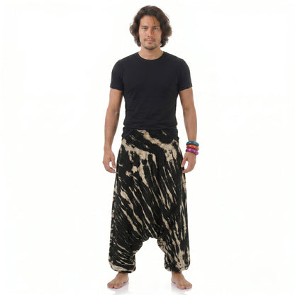 Men's Midnight Black Tie Dye Drop Crotch Harem Pants