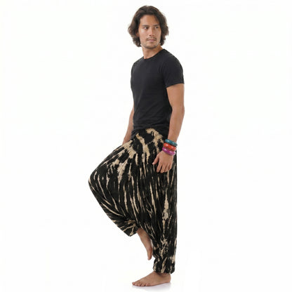 Men's Midnight Black Tie Dye Drop Crotch Harem Pants
