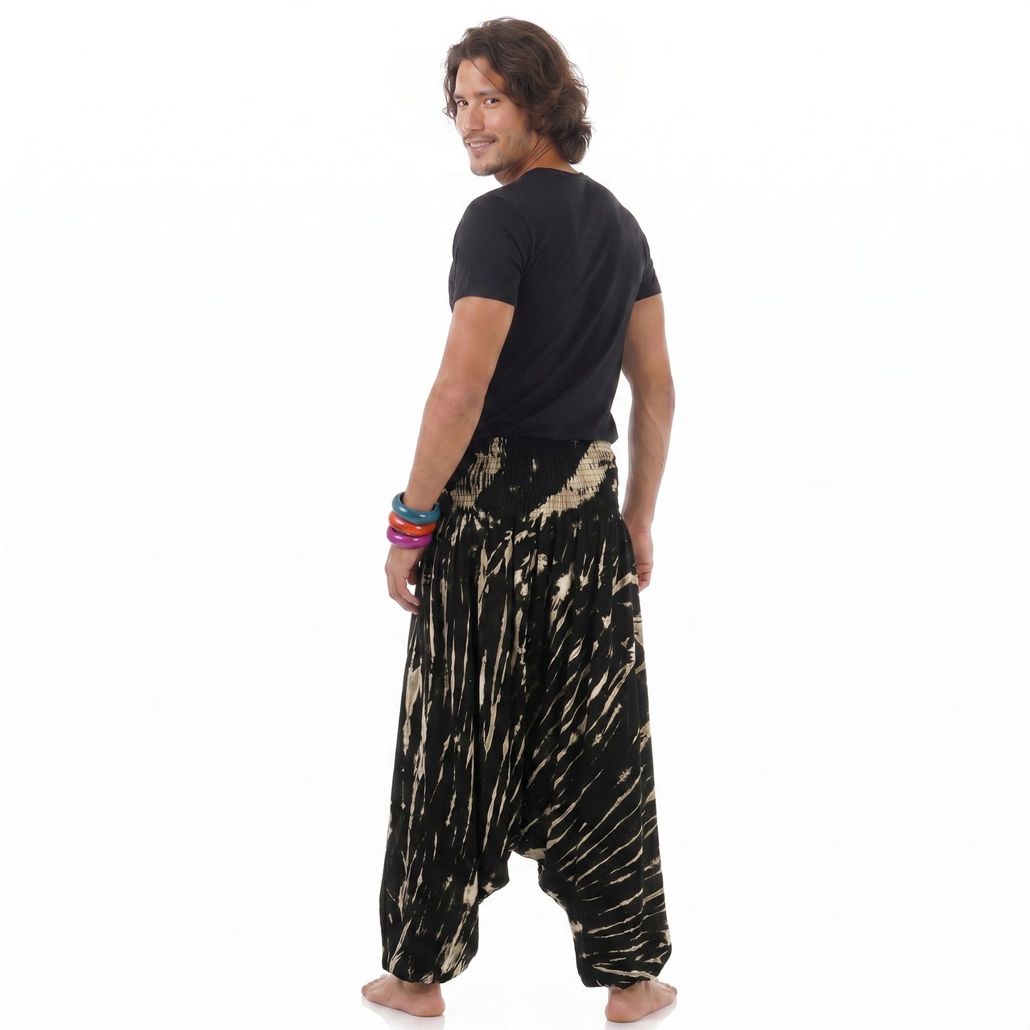 Men's Midnight Black Tie Dye Drop Crotch Harem Pants