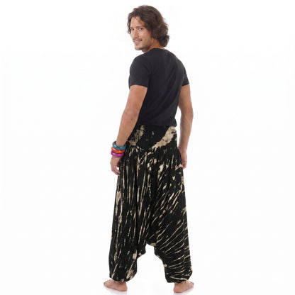 Men's Midnight Black Tie Dye Drop Crotch Harem Pants