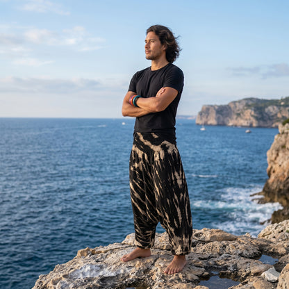 Men's Midnight Black Tie Dye Drop Crotch Harem Pants