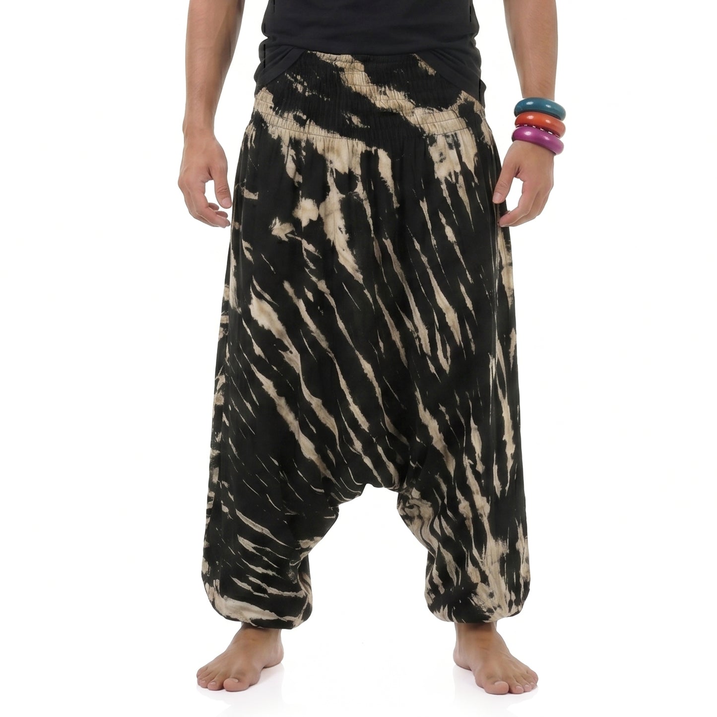 Men's Midnight Black Tie Dye Drop Crotch Harem Pants