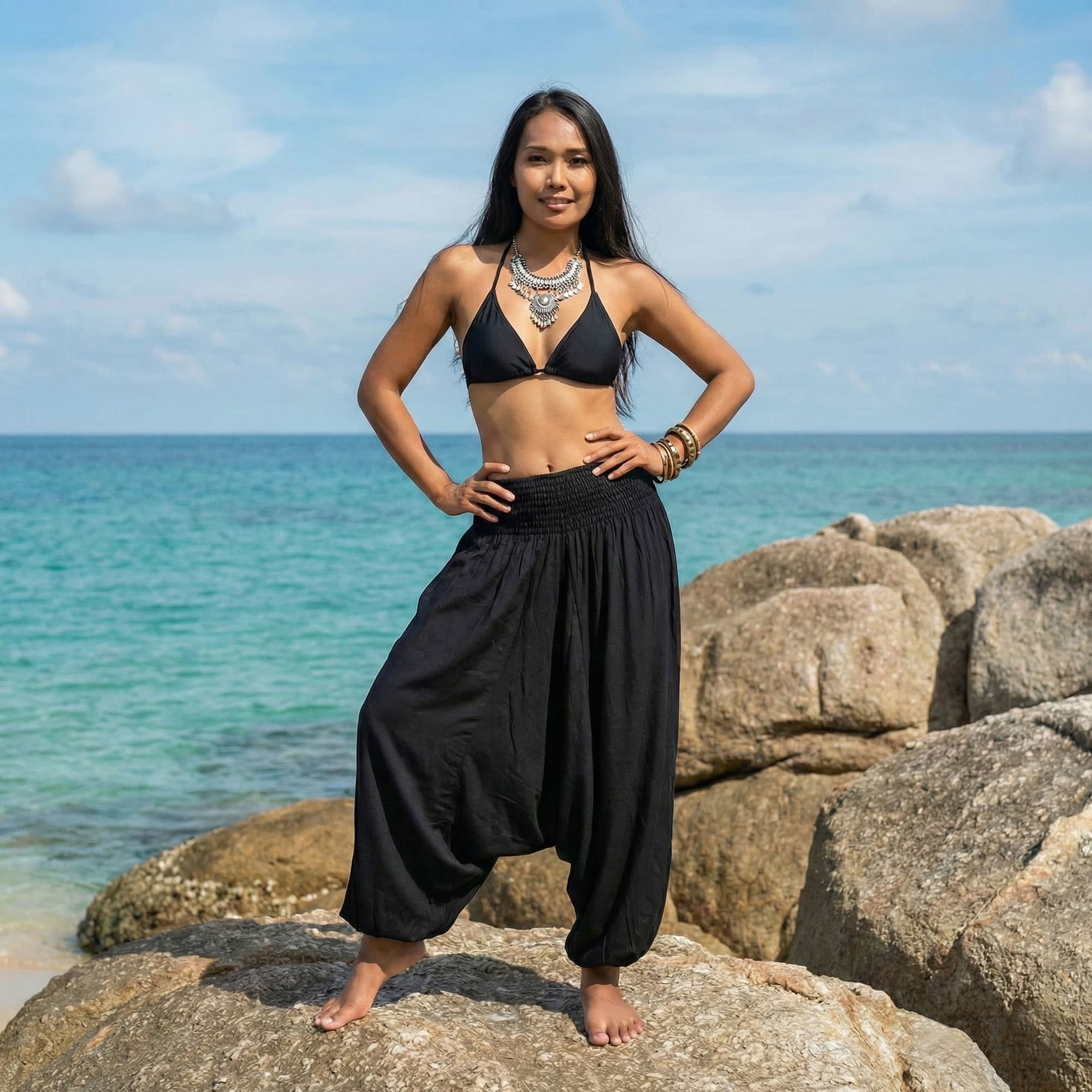 Midnight Black Women 2-in-1 Jumpsuit Harem Pants – My Thai Pants