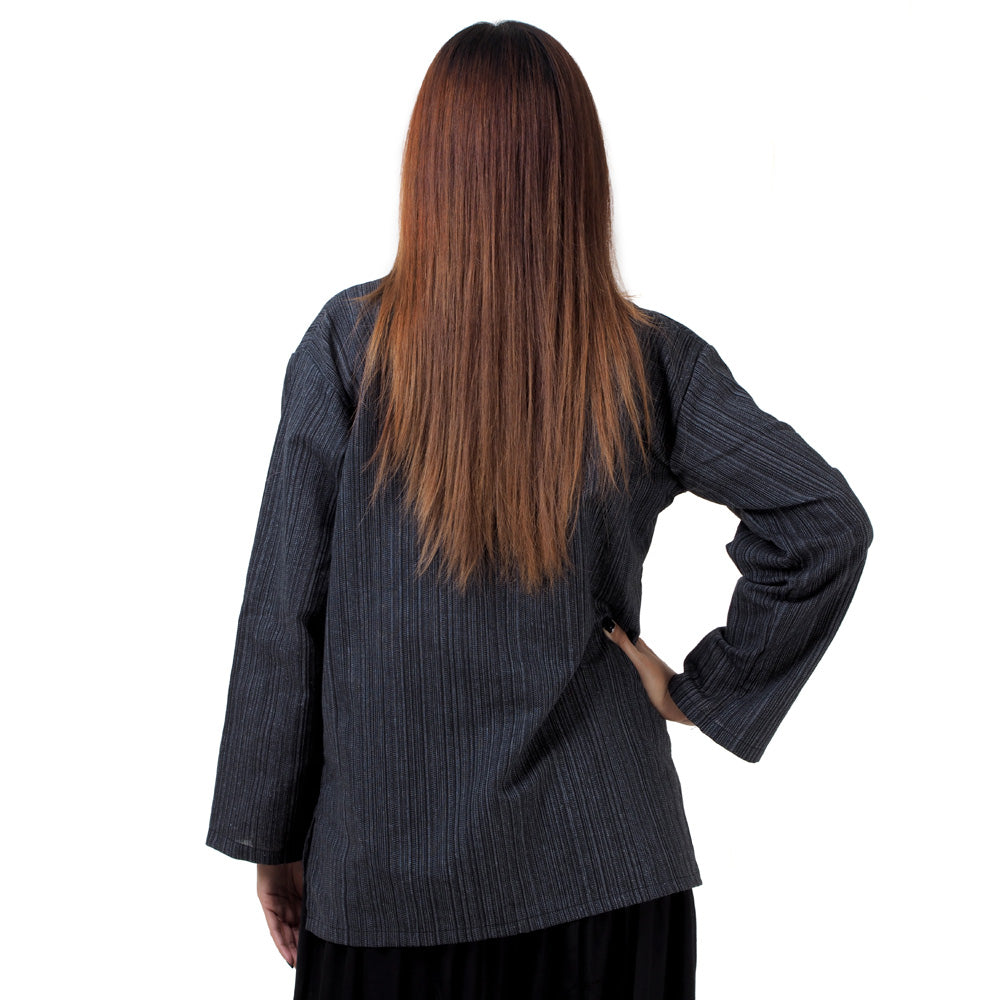 Thai Fisherman Damen Hemd Schwarz mit Nadelstreifen