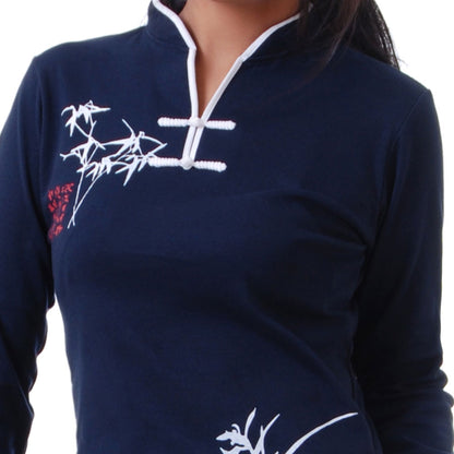 Loungewear Langarm Damen Yoga Bambus Shirt Blau