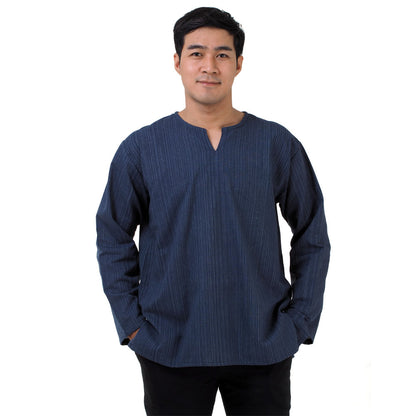 Herren Thai Fisherman Hemd Blau mit Nadelstreifen