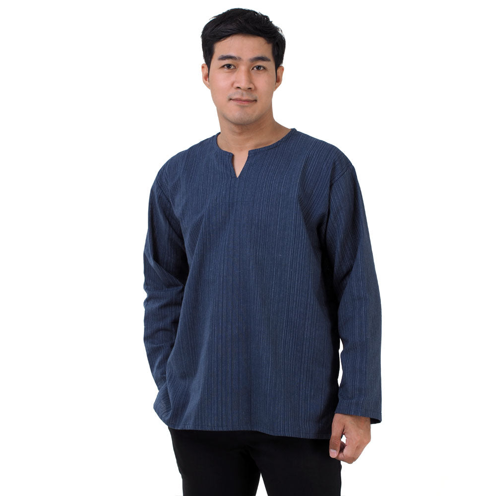 Herren Thai Fisherman Hemd Blau mit Nadelstreifen