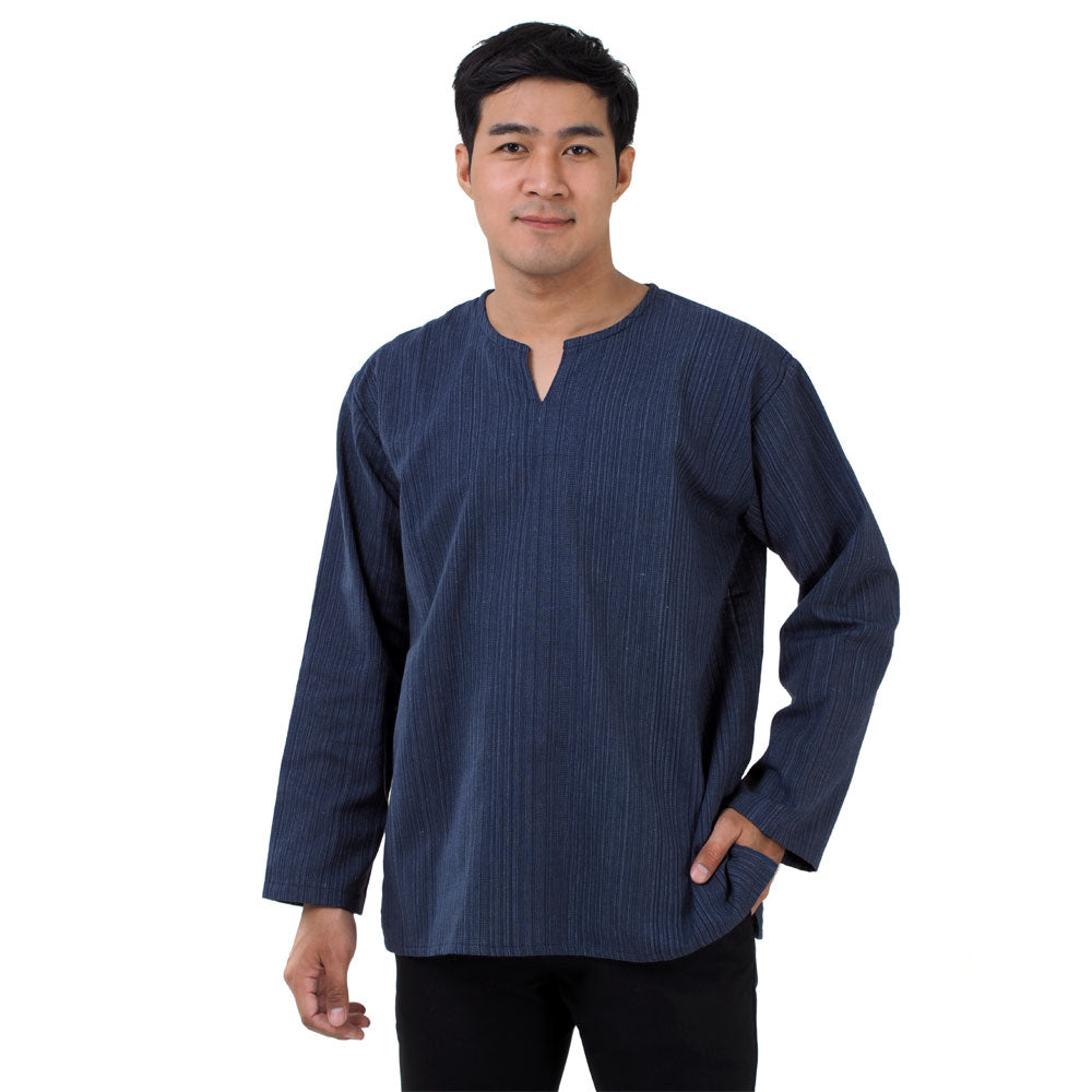 Herren Thai Fisherman Hemd Blau mit Nadelstreifen
