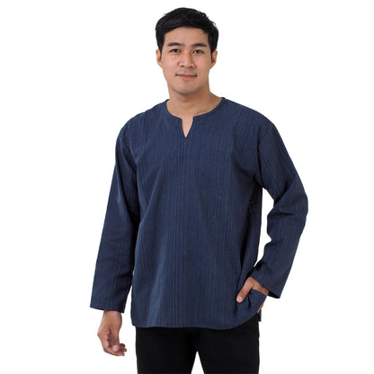 Herren Thai Fisherman Hemd Blau mit Nadelstreifen
