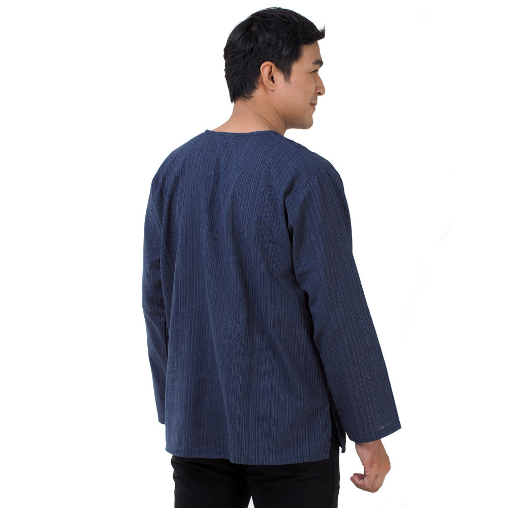 Herren Thai Fisherman Hemd Blau mit Nadelstreifen