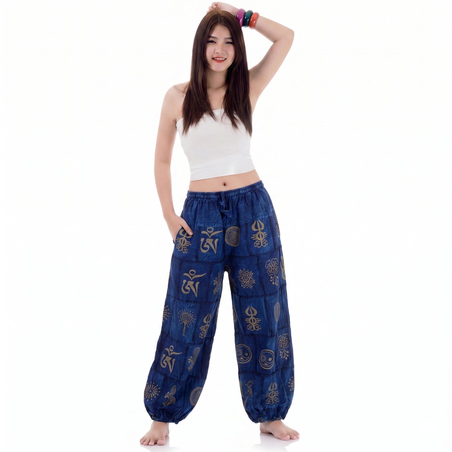 Stonewashed Women’s Tribal Harmony Harem Pants Blue